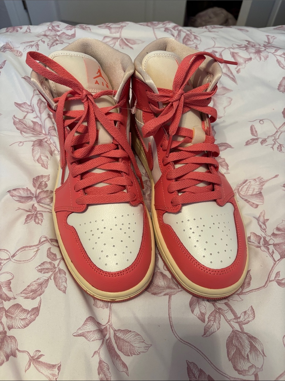 Nike Air Jordan Women’s Coral and Cream Mid-Top Sneakers